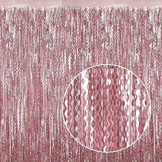 4 Pack 3.3x6.6ft Pink Tinsel Curtain Party Backdrop - Wavy Foil Fringe Curtain Party Streamers for Girl Princess Bachelorette Disco Party Decorations