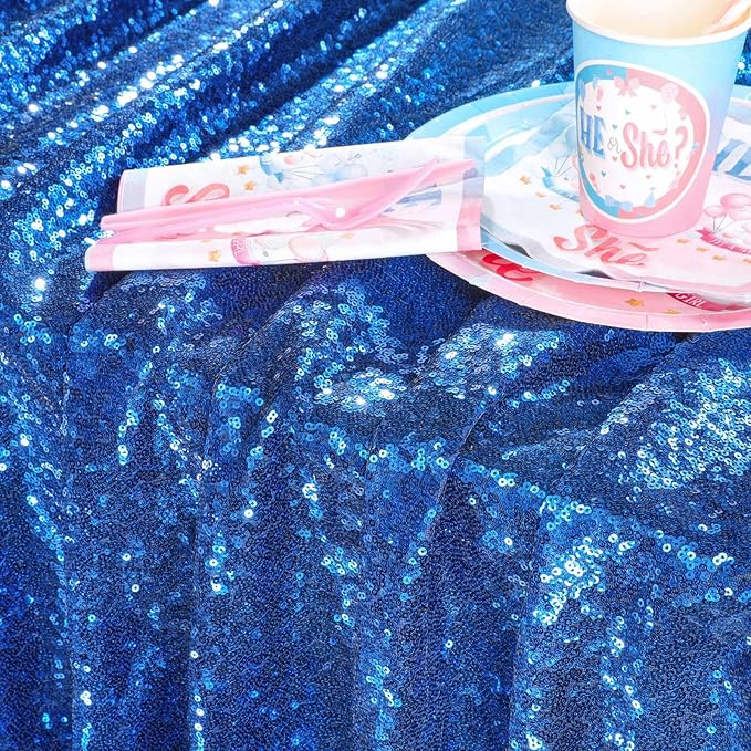 QueenDream Sequin Tablecloth Royal Blue Party Decorations: 60x102 Inch Glitter Table Cloth for Wedding Graduations Anniversaries Banquets