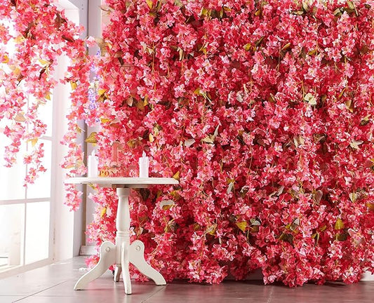 Flower Garland, Artificial Hydrangea Vine Flowers, Hanging Fake Hydrangeas Vine for Room Anniversary Wedding Birthday Christmas Wall Arch Decor, 2 Pcs, Floral Garland, Dark Pink Flower
