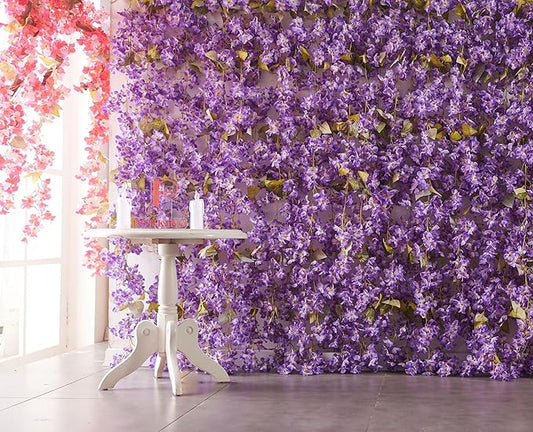 Flower Garland, Artificial Hydrangea Vine Flowers, Hanging Fake Hydrangeas Vine for Room Anniversary Wedding Birthday Christmas Wall Arch Decor, 2 Pcs, Floral Garland, Purple Flower