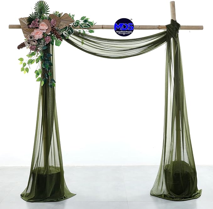 MDS Halloween Chiffon Draping Fabric - 2 Panel, 30" Wide x 20ft Long - Sheer Spooky Arbor & Canopy Drapery for Haunted House Backdrops, Party Ceilings, DIY Costumes & Themed Events - Olive Green