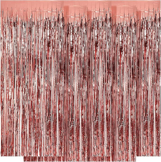 5 Pack Rose Gold Fringe Backdrop 3.2ft x 8.2ft Foil Curtain Tinsel Fringe Curtains for Birthday Party Decoration Wedding Christmas Decoration