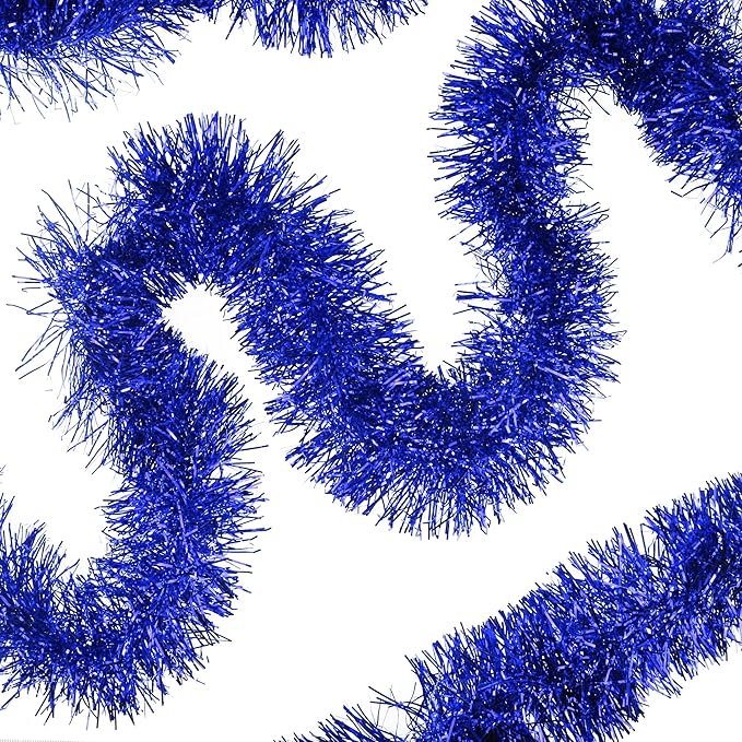 32.8 Ft Blue Christmas Tinsel Garland Metallic Shiny Tassle Banner Wall Hanging Tinsel Streamers Backdrop for Christmas Holiday Birthday Party Supplies Indoor Outdoor Ornaments Home Decor