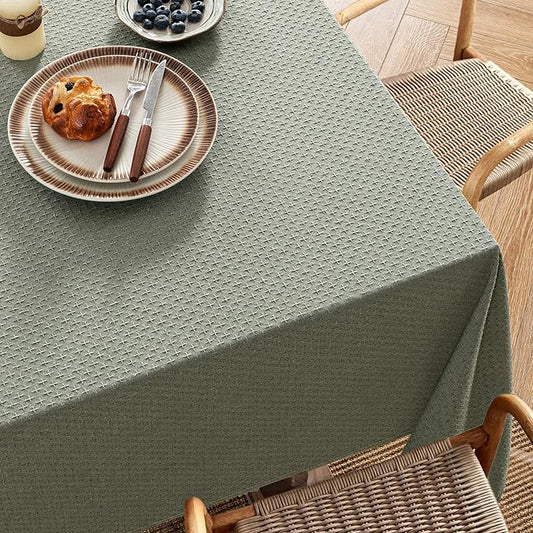 MIULEE Olive Green Linen Cottton Table Cloth Rectangle Tablecloth Waterproof Spillproof Cross-Star Textured Table Cltoth Decorative Farmhouse Style for Dining Party Weddings 52x70 Inch