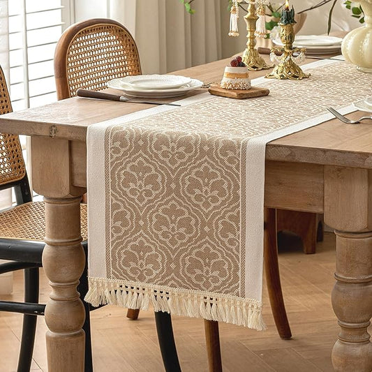 Table Runners 95 Inches,Waterproof Boho Table Runner with Tassel Fringe,Table Runner for Party Coffee Table