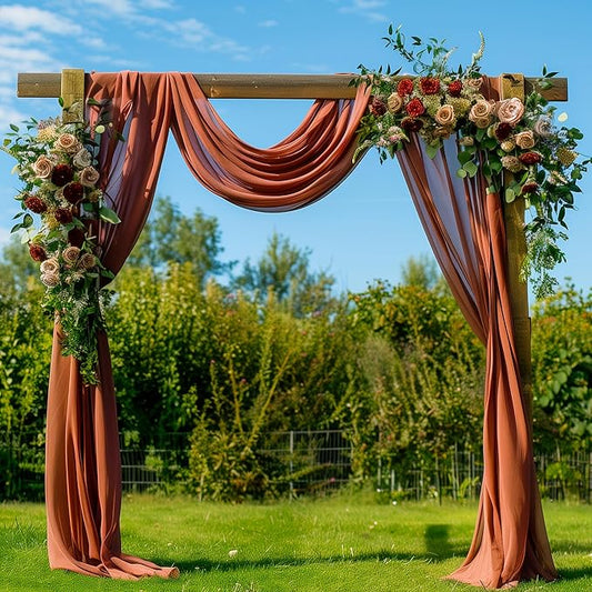 Wedding Arch Draping Fabric 1 Panel 28.7" x 20FT Terracotta Sheer Chiffon Backdrop Drapes for Wedding Ceremony Birthday Party Bridal Shower Outdoor Decoration