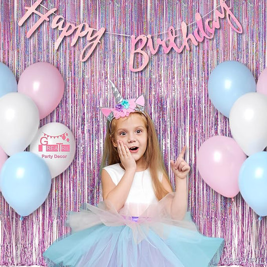 Pink Tinsel Curtain Party Backdrop - GREATRIL Foil Fringe Curtain Lilac Pink Party Streamers for Birthday Girl Princess Bachelorette Euphoria Taylor Themed Party Decorations - 2 Packs
