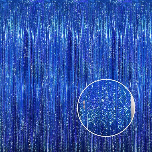 GOER 3.2 ft x 8.2 ft Metallic Tinsel Foil Fringe Curtains Party Photo Backdrop Party Streamers for Birthday,Graduation,New Year Eve Decorations Wedding Decor(1 Pack,Shiny Blue)