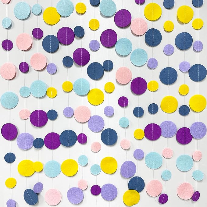 Oh Happy Day Decorations Navy Blue Yellow Purple Pink Boho Felt Circle Dot Garland Hanging Polka Dot Streamer for Classrooms Preschool Everyone is Welcome Homeschool Nursery Birthday Baby Shower Decor