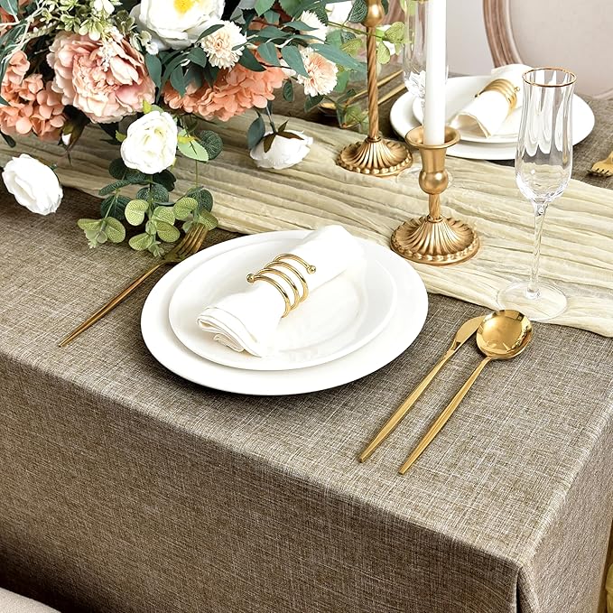 Fitable Square Table Cloth Linen Textured: Water & Stain Resistant Farmhouse Tablecloth, Washable Burlap Table Covers for Kitchen Dining Party(2 Pack, 54x54 Inch, Khaki)
