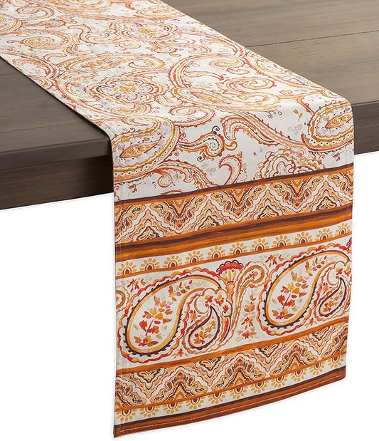 Maison d' Hermine Table Runner 100% Cotton Single Layer Table Runners 90 inches Long for Thanksgiving Christmas Decorations Home Kitchen Dining Party Wedding (Palatial Paisley, 14.5" x 90")