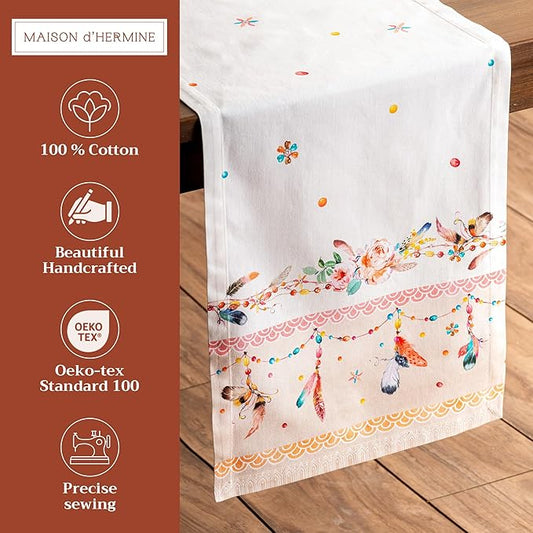 Maison d' Hermine Table Runner 100% Cotton Single Layer Table Runners 72 inches Long Decorative for Home Kitchen Dining Party Wedding Bridal Shower Spring Summer (Ibiza - Beige, 14.50" x 72")
