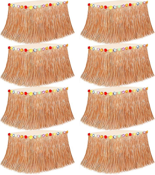 8PCS Hawaiian Table Skirt, Luau Themed Grass Table Skirt Party Supplies, Indoor Outdoor 108 X 29.5" Flower Tropical Hula Dance Parties Supplies Bulk, Table Skirt for Summer Beach Themed Party