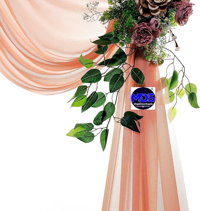 MDS Halloween Chiffon Draping Fabric - 2 Panel, 30" Wide x 20ft Long - Sheer Spooky Arbor & Canopy Drapery for Haunted House Backdrops, Party Ceilings, DIY Costumes & Themed Events - Coral Peach