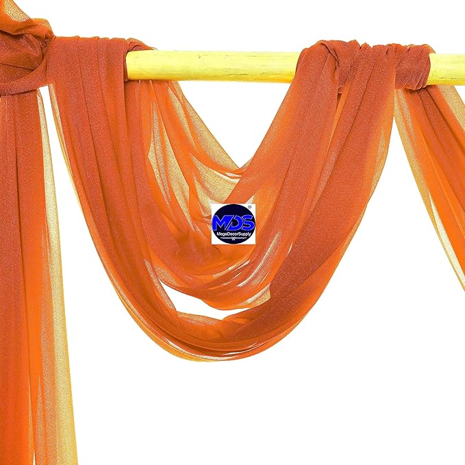 MDS Halloween Chiffon Draping Fabric - 2 Panel, 30" Wide x 100ft Long - Sheer Spooky Arbor & Canopy Drapery for Haunted House Backdrops, Party Ceilings, DIY Costumes & Themed Events - Orange