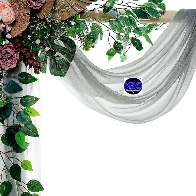 MDS Halloween Chiffon Draping Fabric - 2 Panel, 30" Wide x 20ft Long - Sheer Spooky Arbor & Canopy Drapery for Haunted House Backdrops, Party Ceilings, DIY Costumes & Themed Events - Gray