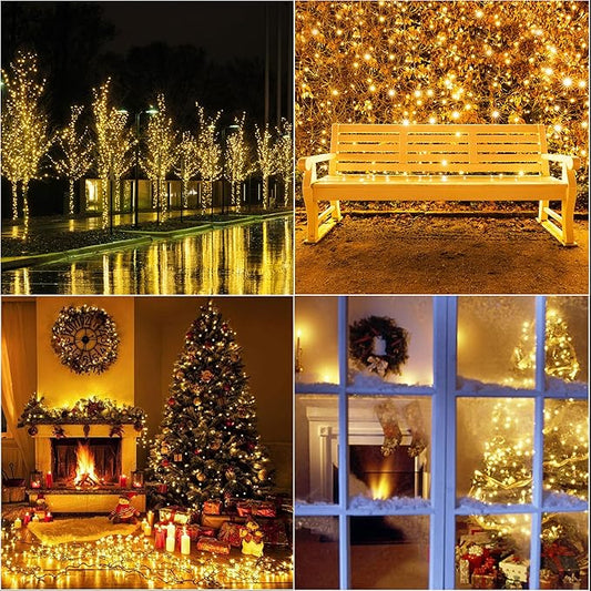 LAMPHOME 33ft Golden Christmas Decorative Mini Lights, 100 LED Transparent Wire Fairy Starry String Lights Plug in, 11 Lighting Modes, for Indoor Outdoor Xmas Tree Wedding Party Decoration (Yellow)