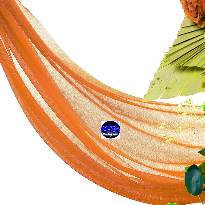 MDS Halloween Chiffon Draping Fabric - 2 Panel, 30" Wide x 100ft Long - Sheer Spooky Arbor & Canopy Drapery for Haunted House Backdrops, Party Ceilings, DIY Costumes & Themed Events - Orange