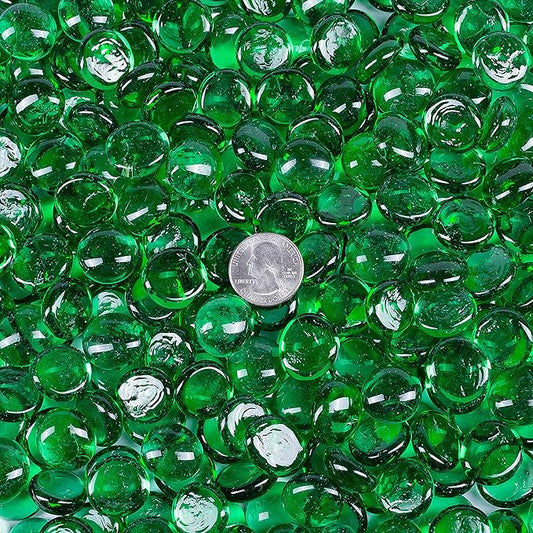Galashield Flat Glass Marbles for Vases Green Glass Gems Beads Pebbles Vase Filler (5 LBS, Approx. 540 PCS)