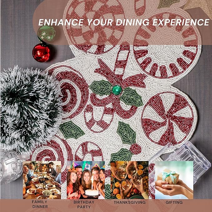 CLEENTABLE Handcrafted Beaded Table Runner – 36"x13" Art Deco Home Decor & Luxury Dinner Table Centerpiece in Vibrant Cherry Reddish with 85% Glass Beads, Durable Polyester Backing