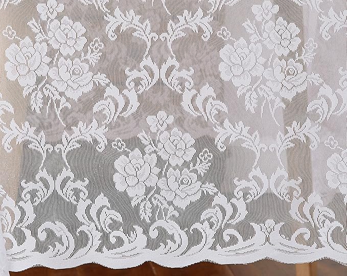 LinenZone White Round Tablecloth for Rustic Vintage Decor. Sheer Lace Table Cloth Works Great As Wedding Tablecloth or Thanksgiving Table Cover. (Mia 60 Round, White)