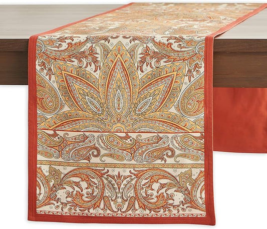 Maison d' Hermine Table Runner 100% Cotton Double Layer Table Runners 108 inches Long for Thanksgiving Christmas Decorations Home Kitchen Dining Party Wedding (Kashmir Paisley, 14.5" x 108")