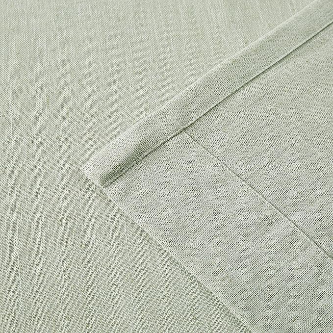 Vision Home Soft Green Pinch Pleated Semi Sheer Curtains Textured Linen Blended Light Filtering Window Curtains 120 inch for Living Room Bedroom Pinch Pleat Drapes with Hooks 10ft 2 Panels 40"Wx120"L