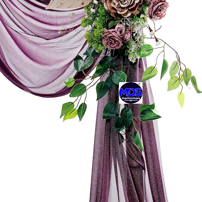 MDS Halloween Chiffon Draping Fabric - 2 Panel, 30" Wide x 100ft Long - Sheer Spooky Arbor & Canopy Drapery for Haunted House Backdrops, Party Ceilings, DIY Costumes & Themed Events - Eggplant