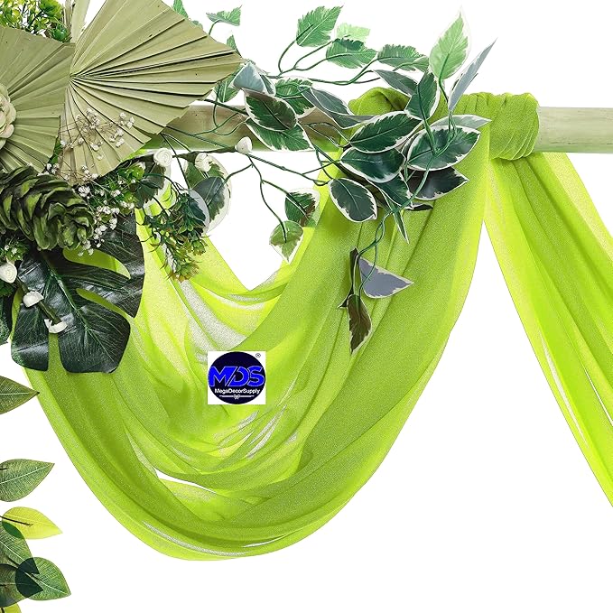 MDS Halloween Chiffon Draping Fabric - 1 Panel, 30" Wide x 20ft Long - Sheer Spooky Arbor & Canopy Drapery for Haunted House Backdrops, Party Ceilings, DIY Costumes & Themed Events - Parrot Green