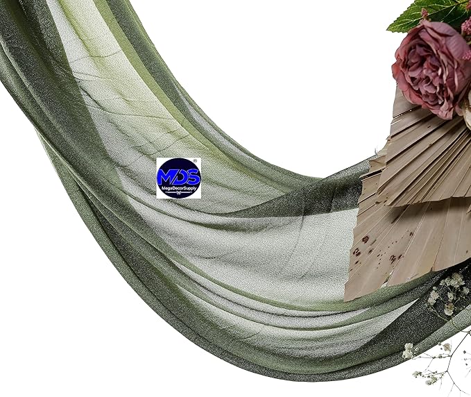 MDS Halloween Chiffon Draping Fabric - 1 Panel, 30" Wide x 100ft Long - Sheer Spooky Arbor & Canopy Drapery for Haunted House Backdrops, Party Ceilings, DIY Costumes & Themed Events - Olive Green