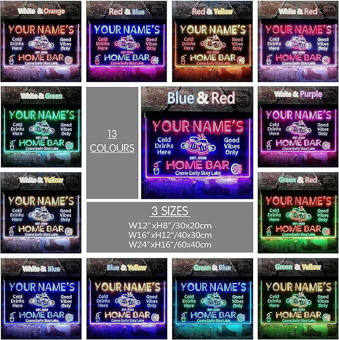 ADVPRO Personalized Your Name Custom Home Bar Beer Established Year Dual Color LED Neon Sign Red & Yellow 24 x 16 Inches st6s64-p1-tm-ry