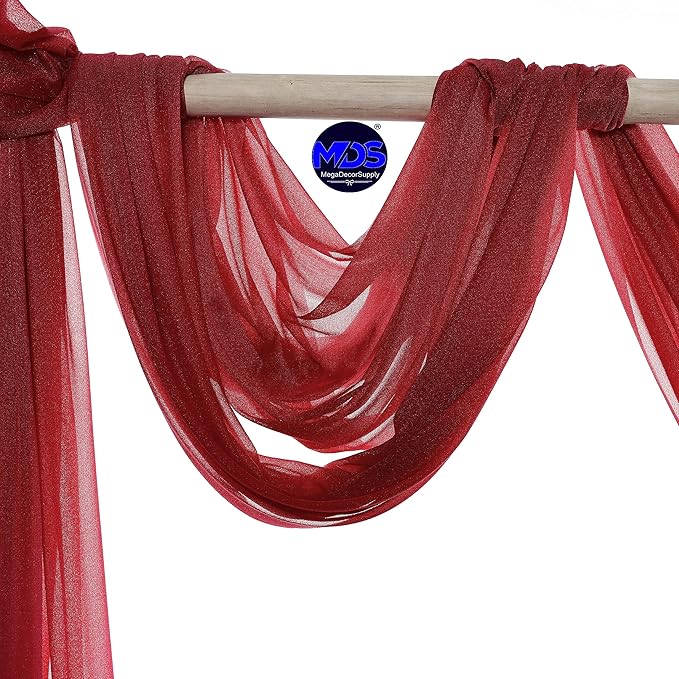 MDS Halloween Chiffon Draping Fabric - 2 Panel, 30" Wide x 20ft Long - Sheer Spooky Arbor & Canopy Drapery for Haunted House Backdrops, Party Ceilings, DIY Costumes & Themed Events - Apple Red