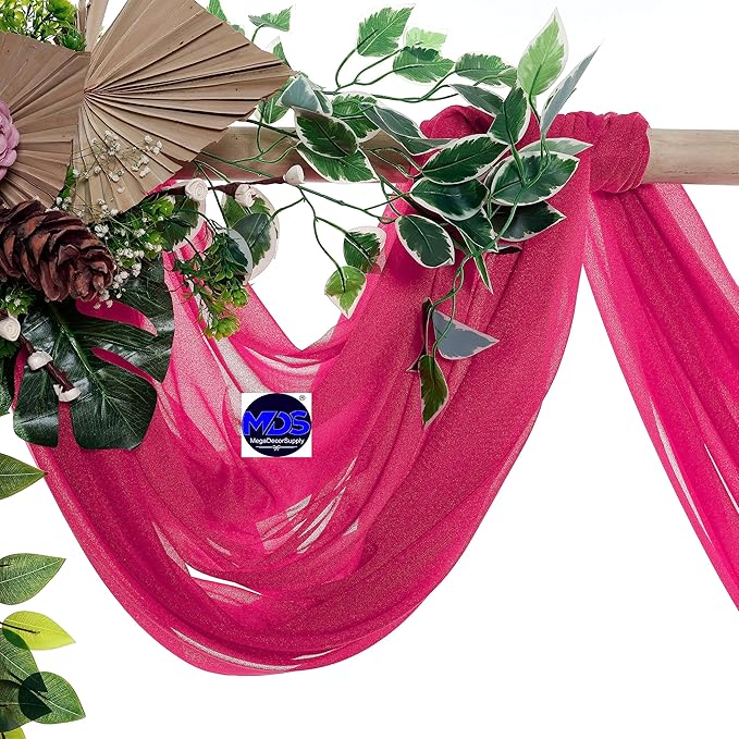 MDS Halloween Chiffon Draping Fabric - 2 Panel, 30" Wide x 30ft Long - Sheer Spooky Arbor & Canopy Drapery for Haunted House Backdrops, Party Ceilings, DIY Costumes & Themed Events - Hot Pink