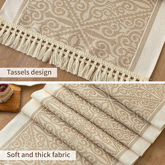 Table Runner 48 Inches Long,Waterproof Boho Table Runner with Tassel Fringe,Table Runners for Party Coffee Table