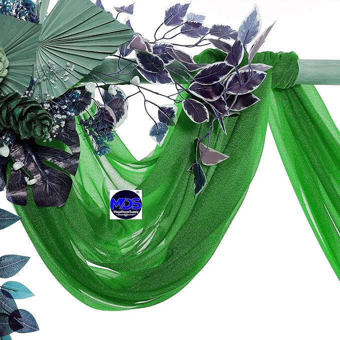 MDS Halloween Chiffon Draping Fabric - 2 Panel, 30" Wide x 100ft Long - Sheer Spooky Arbor & Canopy Drapery for Haunted House Backdrops, Party Ceilings, DIY Costumes & Themed Events - Green
