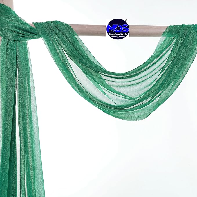 MDS Halloween Chiffon Draping Fabric - 2 Panel, 30" Wide x 75ft Long - Sheer Spooky Arbor & Canopy Drapery for Haunted House Backdrops, Party Ceilings, DIY Costumes & Themed Events - Emerald Green